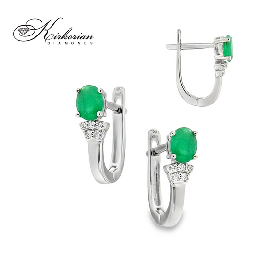 Обеци от Бяло Злато 18К със Смарагди и Диаманти - ON3