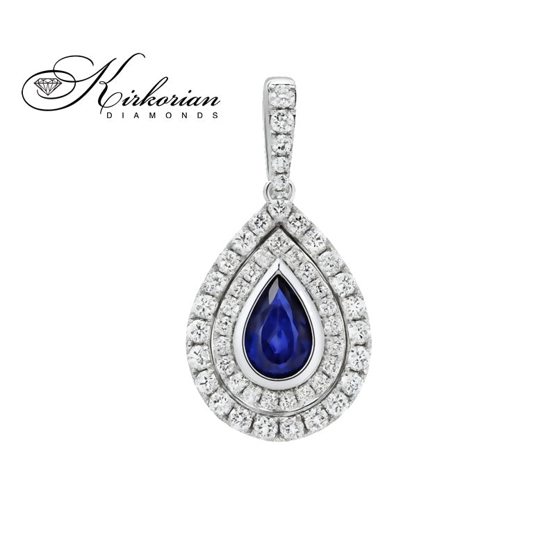 Висулка капка от бяло злато 18k с диаманти 0.32ct и сапфир 0.55ct | Код: P114081