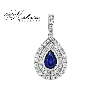 Висулка капка от бяло злато 18k с диаманти 0.32ct и сапфир 0.55ct | Код: P114081