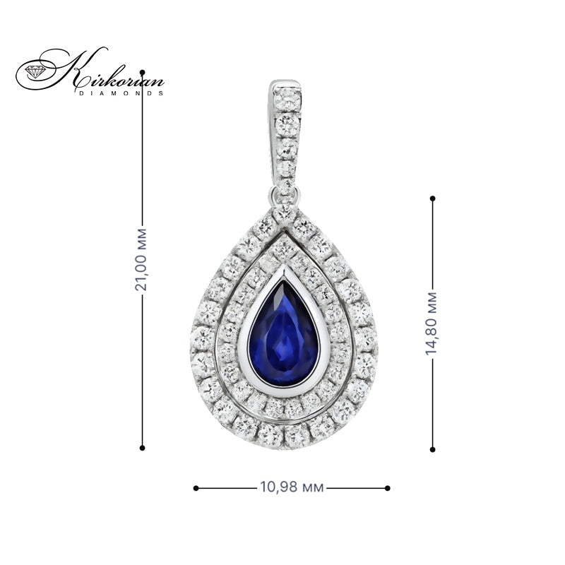 Висулка капка от бяло злато 18k с диаманти 0.32ct и сапфир 0.55ct | Код: P114081