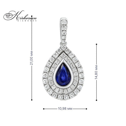 Висулка капка от бяло злато 18k с диаманти 0.32ct и сапфир 0.55ct | Код: P114081