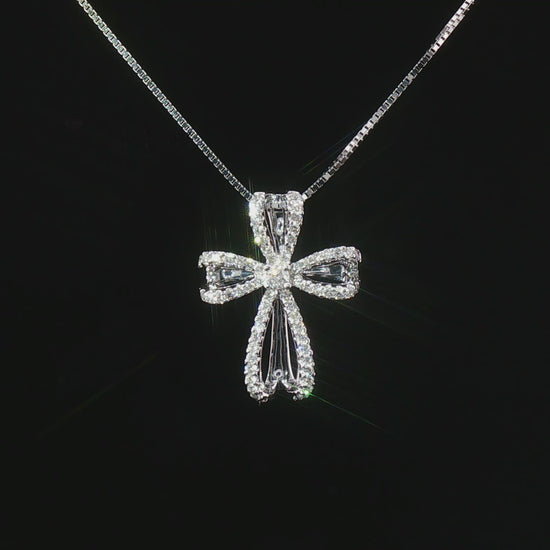 Изискан кръст от бяло злато 14К с естествени диаманти 0.38 ct – луксозна диамантена висулка кръст модел RN169 Kirkorian Diamonds