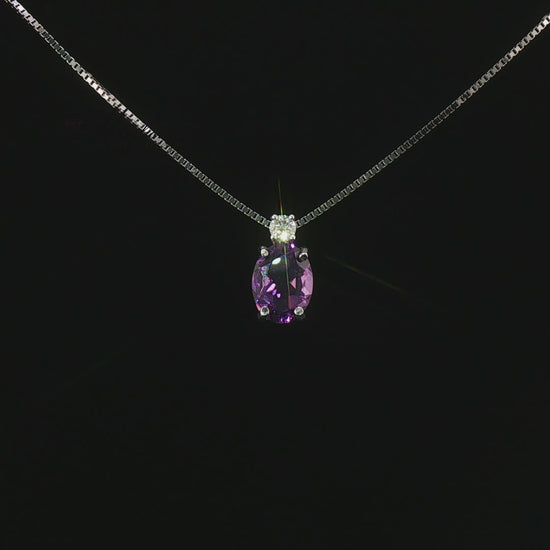Видео на колие от бяло злато 14К с естествен аметист 1.03 ct и естествени диаманти 0.07 ct – модел 331AM.