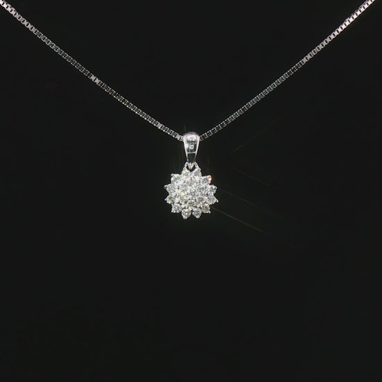 Видео на колие от бяло злато 14К с естествени диаманти 0.16 ct – луксозна диамантена висулка модел RN231 Kirkorian Diamonds