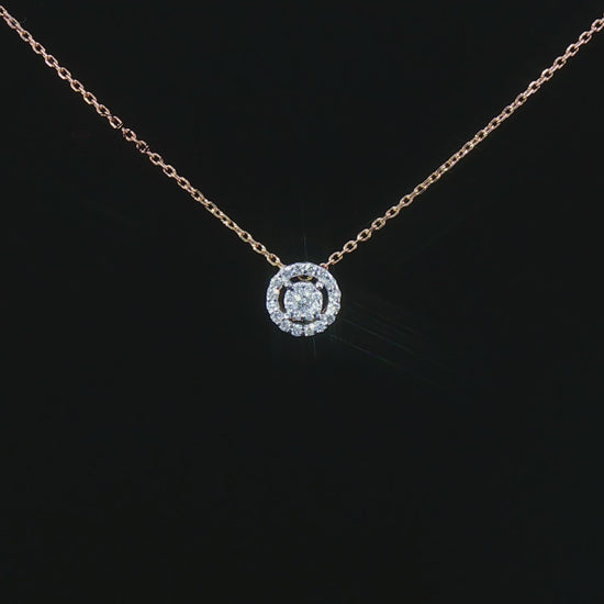 Видео на луксозно колие от жълто злато 14К с естествени диаманти 0.14 ct – кръгла диамантена висулка с KD сертификат модел 10410002-2G
