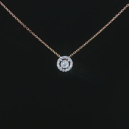 Видео на луксозно колие от жълто злато 14К с естествени диаманти 0.14 ct – кръгла диамантена висулка с KD сертификат модел 10410002-2G