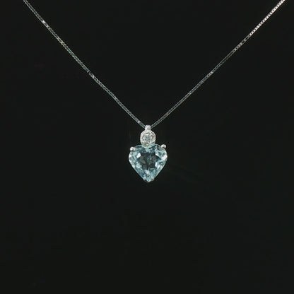 Видео на колие сърце от 18К бяло злато с аквамарин 1.00 ct и диамант 0.02 ct – модел S244591