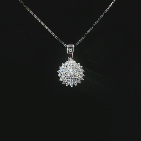 Видео на луксозно колие от бяло злато 18К с естествени диаманти 0.32 ct – елегантна кръгла диамантена висулка модел RN168