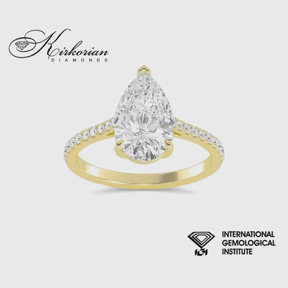 Годежен пръстен Pear 1.59 ct IGI F VS1 от жълто злато 14К – 1.75 ct общо SJR60502PEG