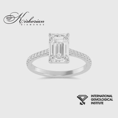 Годежен пръстен от бяло злато 14К с лабораторно създаден диамант 1.58 ct Emerald F VVS2 IGI – 1.73 ct общо SJR60501EM