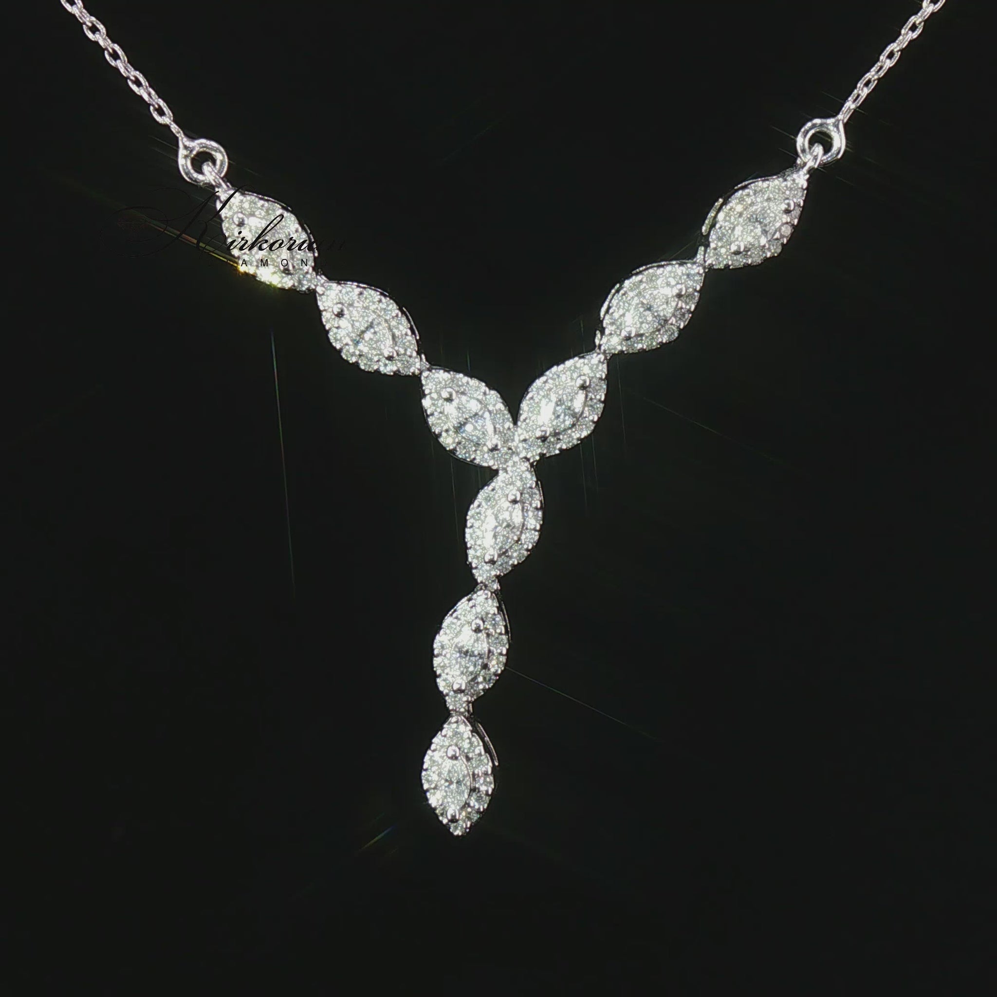 Видео на изящно колие от бяло злато 18K с естествени диаманти 0.77 ct – луксозен модел IT5 от Kirkorian Diamonds