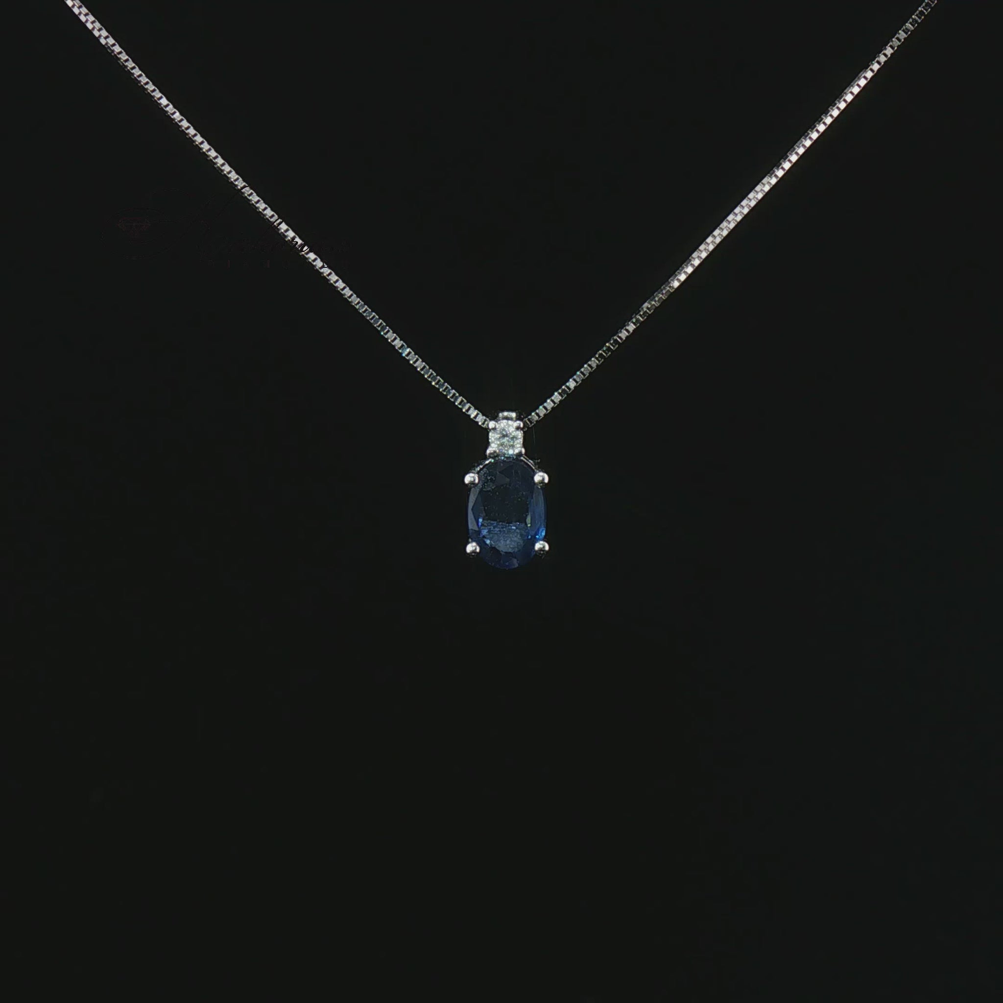 Видео на колие от бяло злато 18K със сапфир 0.50 ct и естествени диаманти 0.02 ct – модел S121805 от Kirkorian Diamonds