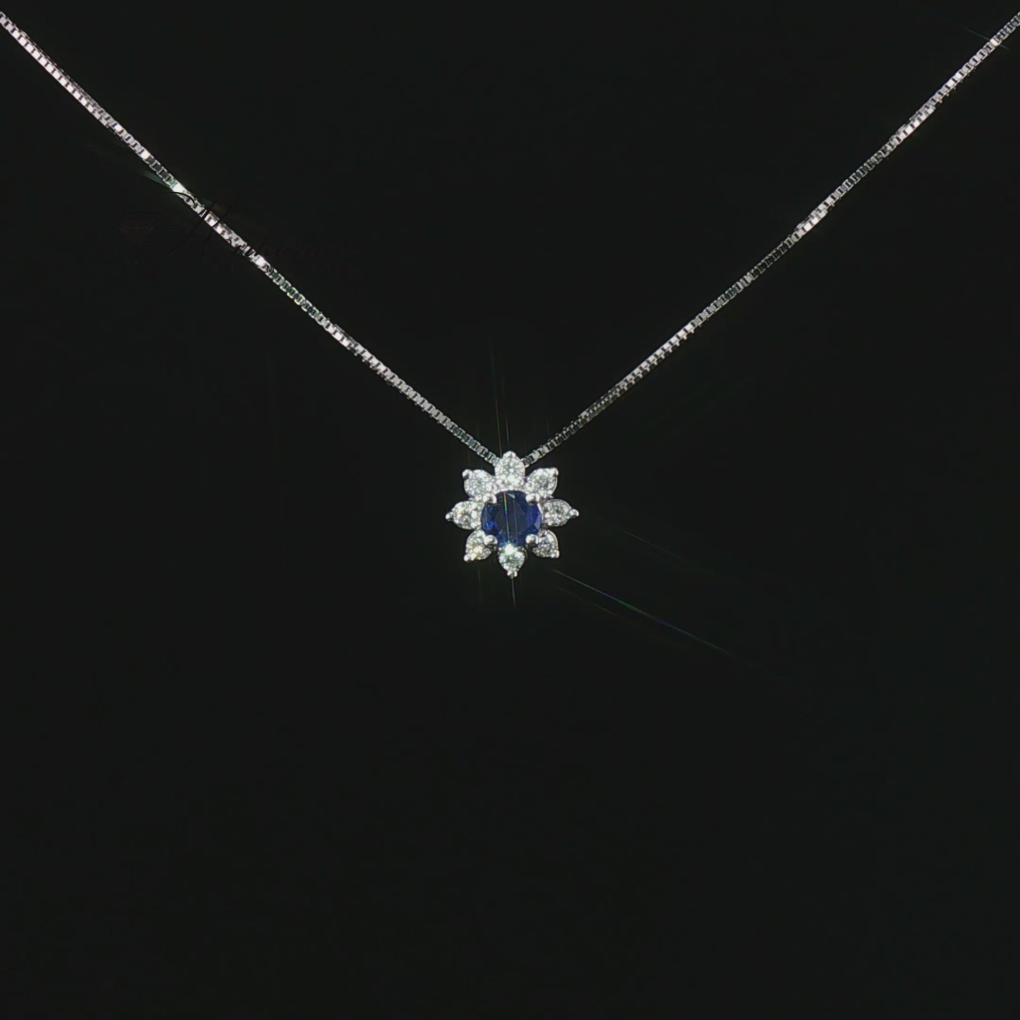 Видео на колие от 18К бяло злато със сапфир 0.18 ct и диаманти – модел S262364ZB