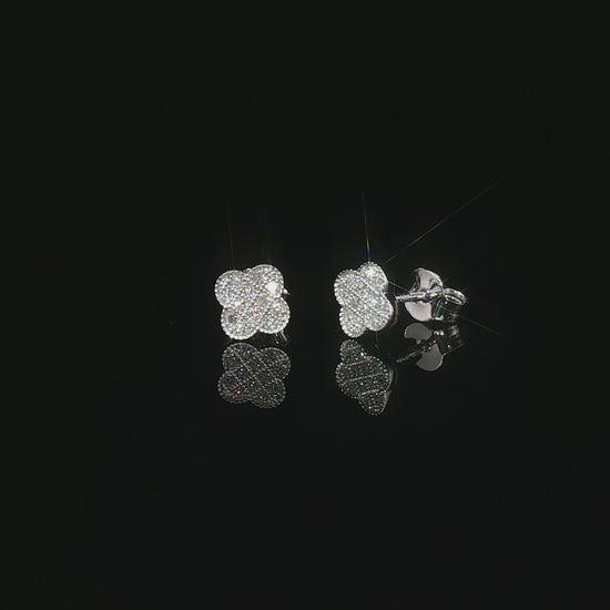 Видео на обеци цвете от бяло злато 14К с естествени диаманти 0,20 ct – PDER8903AF