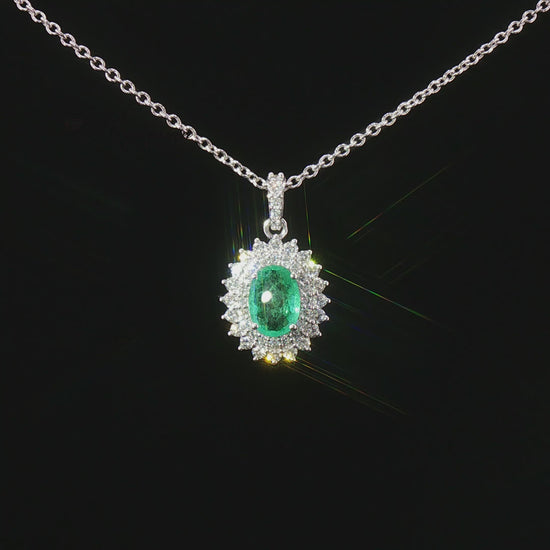 Видео на дамско колие от 14К бяло злато с естествен смарагд 0.74 ct и диаманти 0.39 ct F/G VS – модел PD6318EM
