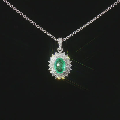 Видео на дамско колие от 14К бяло злато с естествен смарагд 0.74 ct и диаманти 0.39 ct F/G VS – модел PD6318EM