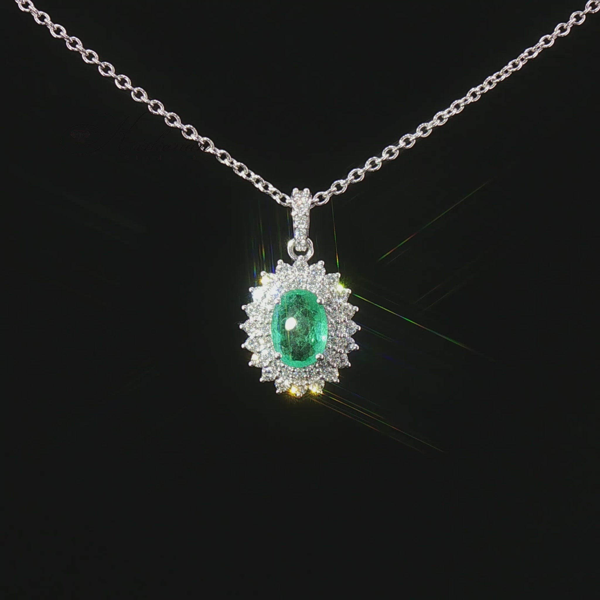 Видео на дамско колие от 14К бяло злато с естествен смарагд 0.74 ct и диаманти 0.39 ct F/G VS – модел PD6318EM