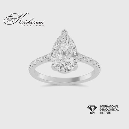 Годежен пръстен Pear 1.52 ct IGI F VS1 – Бяло злато 18К, 1.68 ct общо SJR60502PE