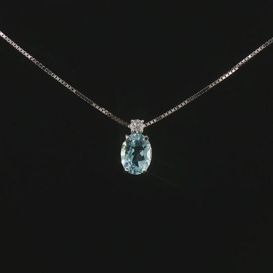 Видео на колие от бяло злато 14K със Скай Блу Топаз 1.40 ct и естествен диамант 0.07 ct – модел 331TB от Kirkorian Diamonds