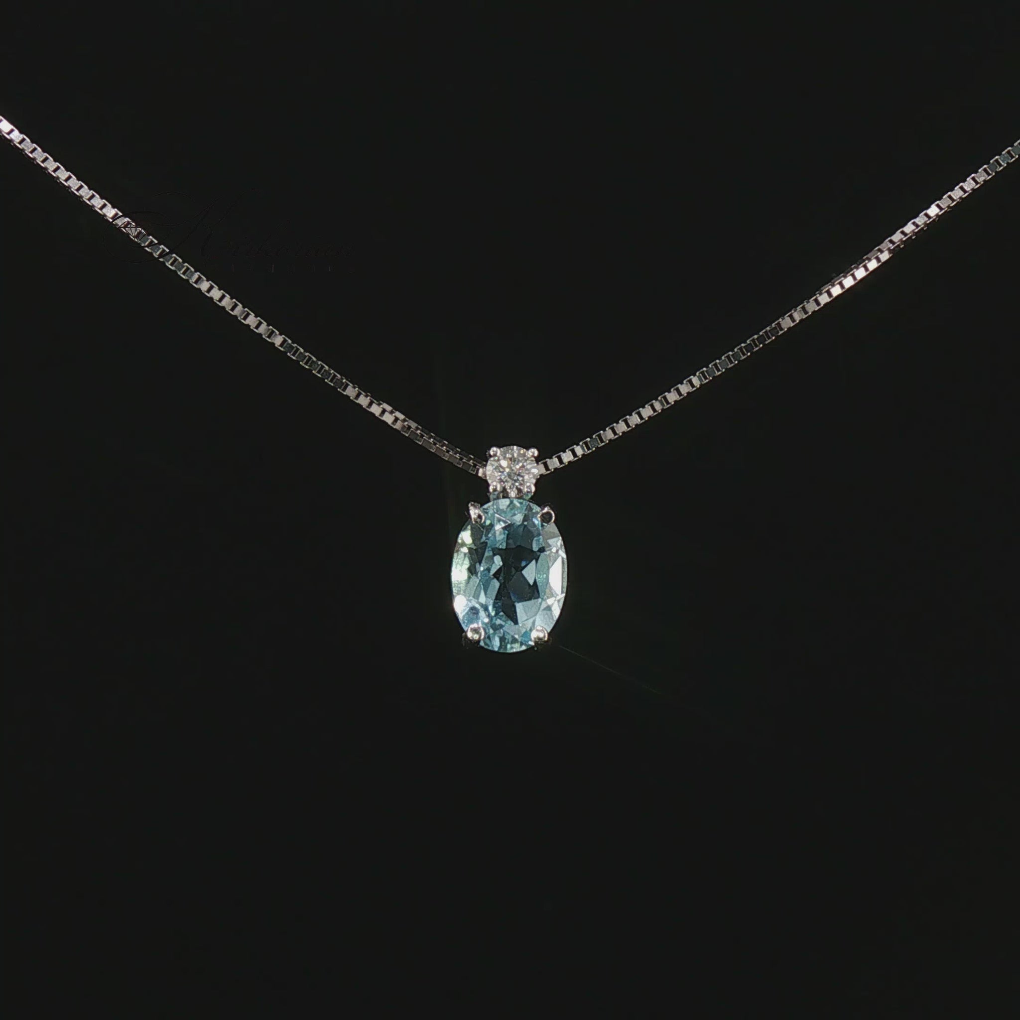 Видео на колие от бяло злато 14K със Скай Блу Топаз 1.40 ct и естествен диамант 0.07 ct – модел 331TB от Kirkorian Diamonds