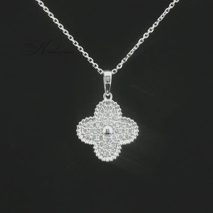 Луксозно колие детелина с естествени диаманти 0.85 ct от бяло злато 14К – Premium Clover Necklace PD12785
