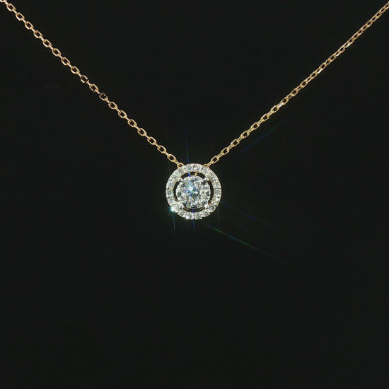 Видео на елегантно колие от жълто злато 14К с естествени диаманти 0.24 ct – кръгла диамантена висулка модел 10410002-3G