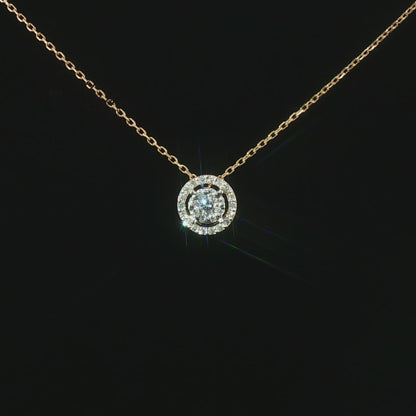Видео на елегантно колие от жълто злато 14К с естествени диаманти 0.24 ct – кръгла диамантена висулка модел 10410002-3G