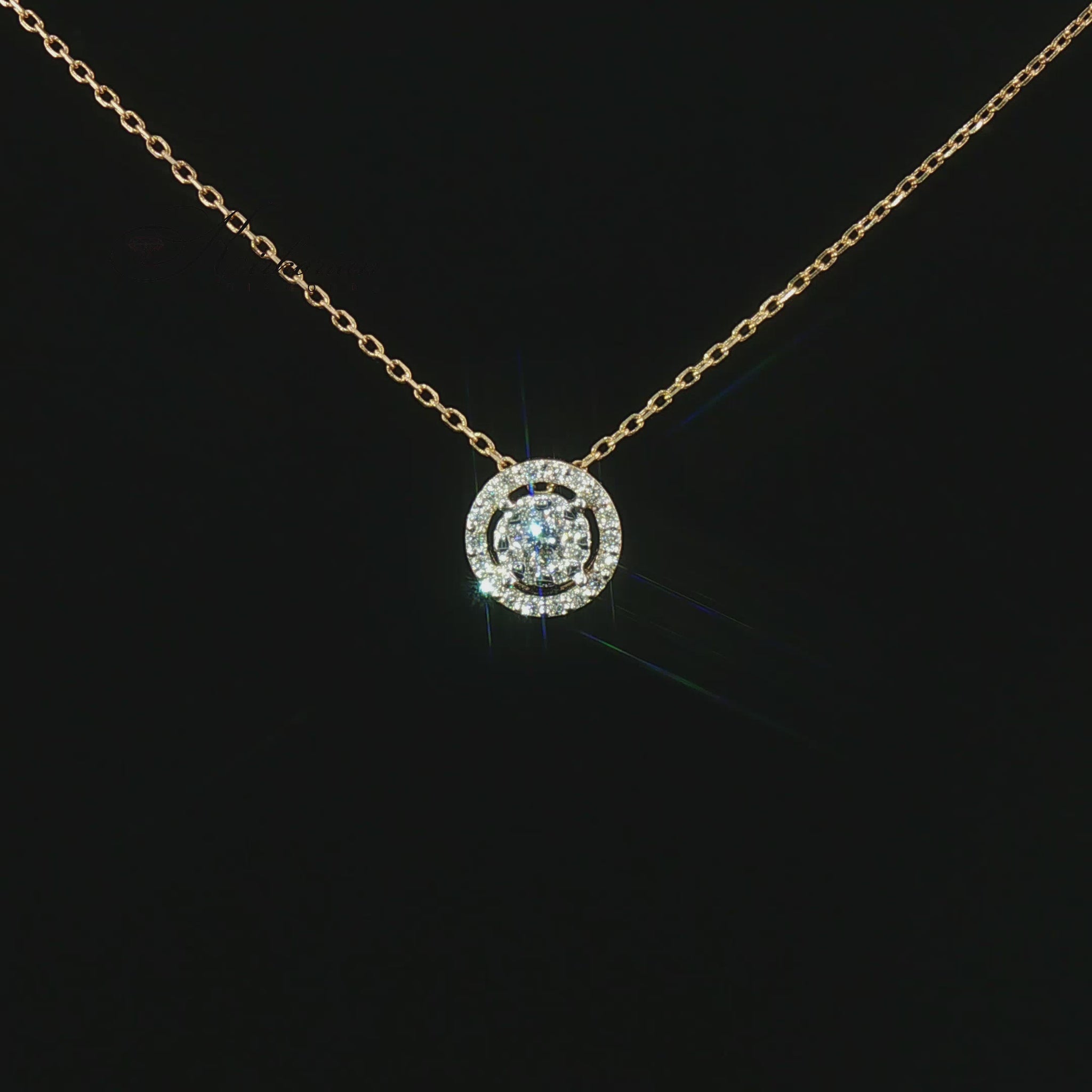 Видео на елегантно колие от жълто злато 14К с естествени диаманти 0.24 ct – кръгла диамантена висулка модел 10410002-3G