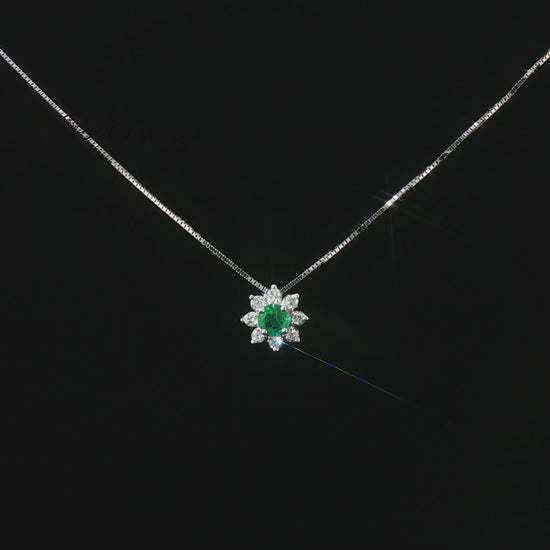 Видео на колие от 18К бяло злато със смарагд 0.14 ct и диаманти – модел S262364SB