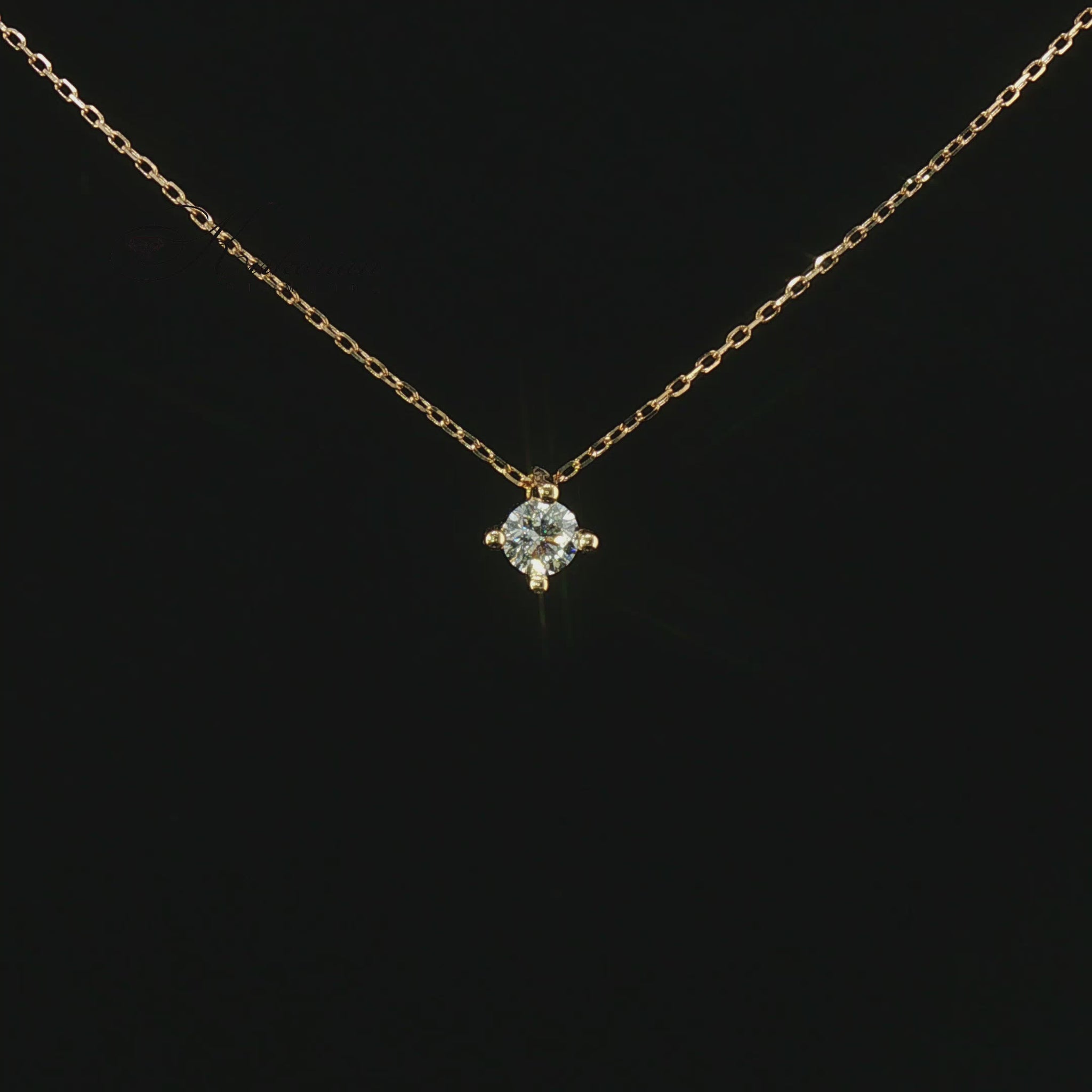 Видео на класическо колие с един естествен диамант 0.25 ct с GIA сертификат от 18К жълто злато.
