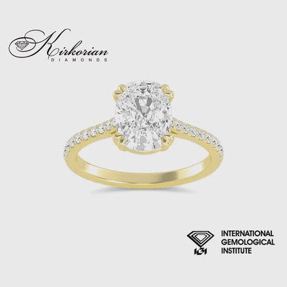 Годежен пръстен Cushion 1.60 ct лабораторно създаден диамант IGI от жълто злато 14К – 1.77 ct общо SJR60542CUG
