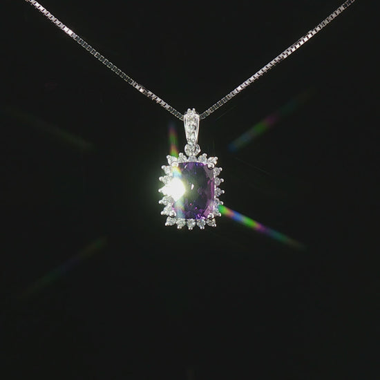 Видео на колие от бяло злато 18K с естествен аметист 1.36 ct и диаманти 0.21 ct – модел RN177 от Kirkorian Diamonds