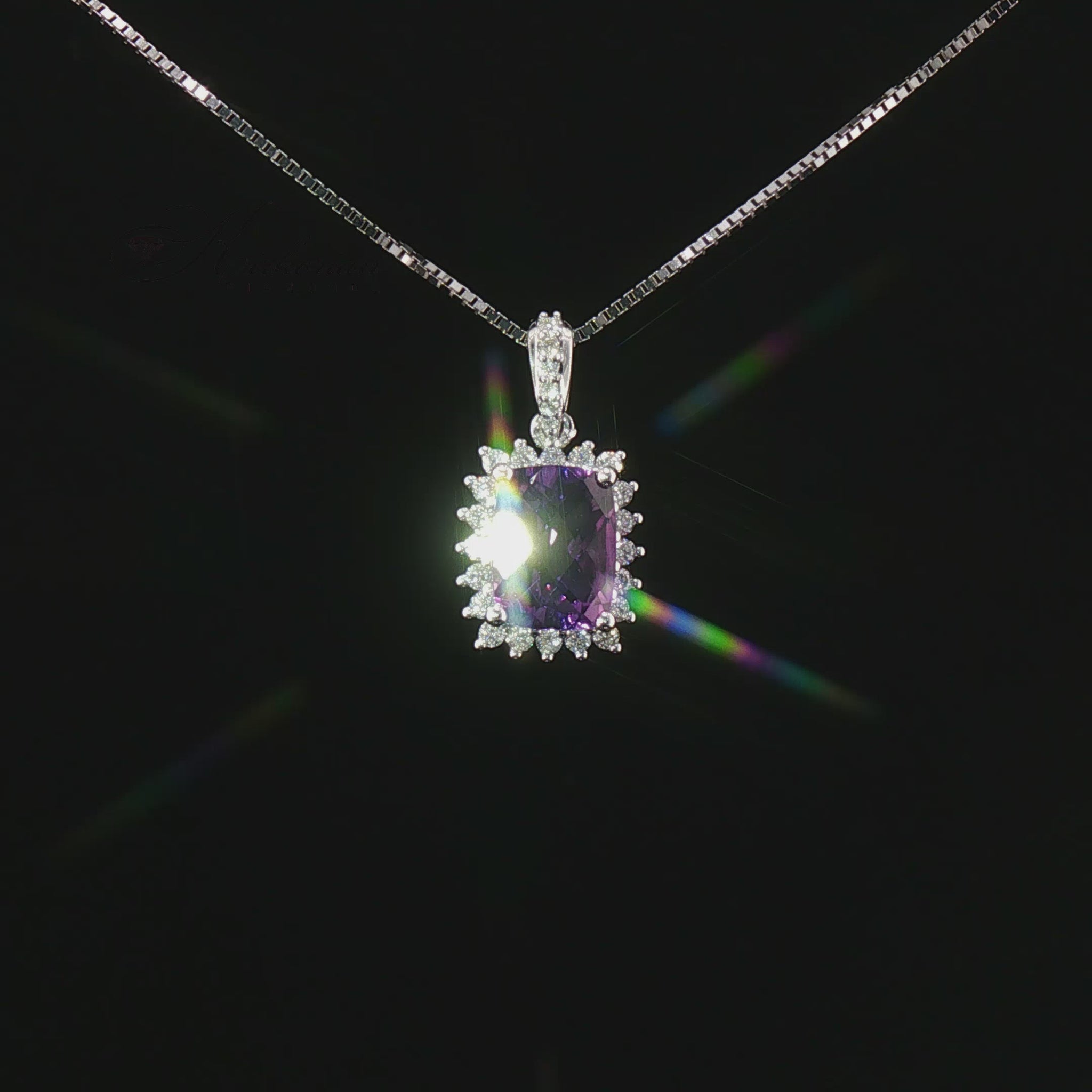 Видео на колие от бяло злато 18K с естествен аметист 1.36 ct и диаманти 0.21 ct – модел RN177 от Kirkorian Diamonds