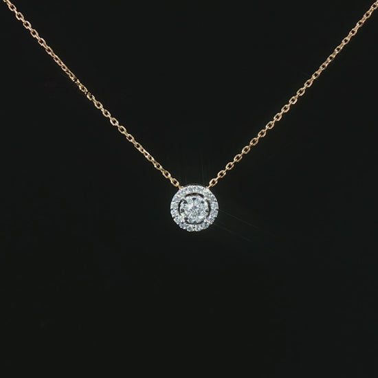 Видео на елегантно колие от жълто злато 14К с естествени диаманти 0.18 ct – кръгла диамантена висулка модел 10410002-25G