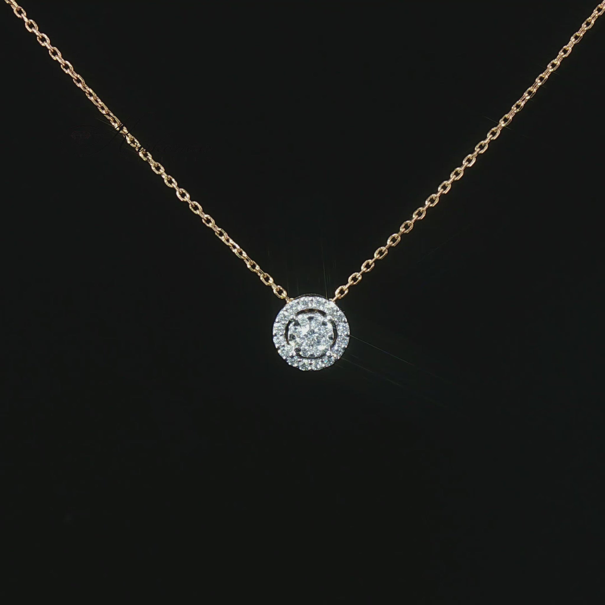 Видео на елегантно колие от жълто злато 14К с естествени диаманти 0.18 ct – кръгла диамантена висулка модел 10410002-25G