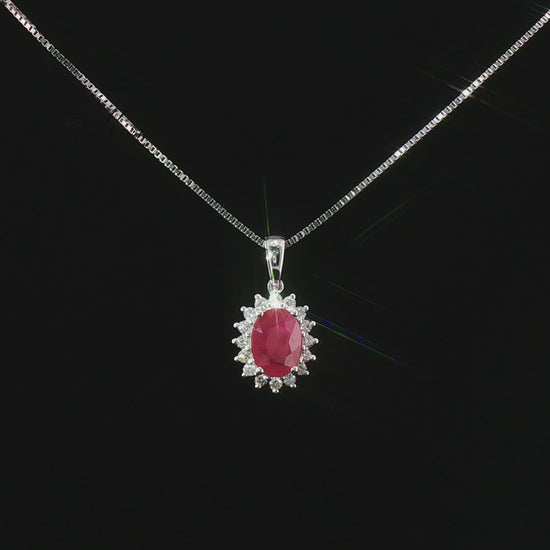 Видео на колие от 18К бяло злато с рубин 0.93 ct и диаманти 0.16 ct – RN179, Kirkorian Diamonds.
