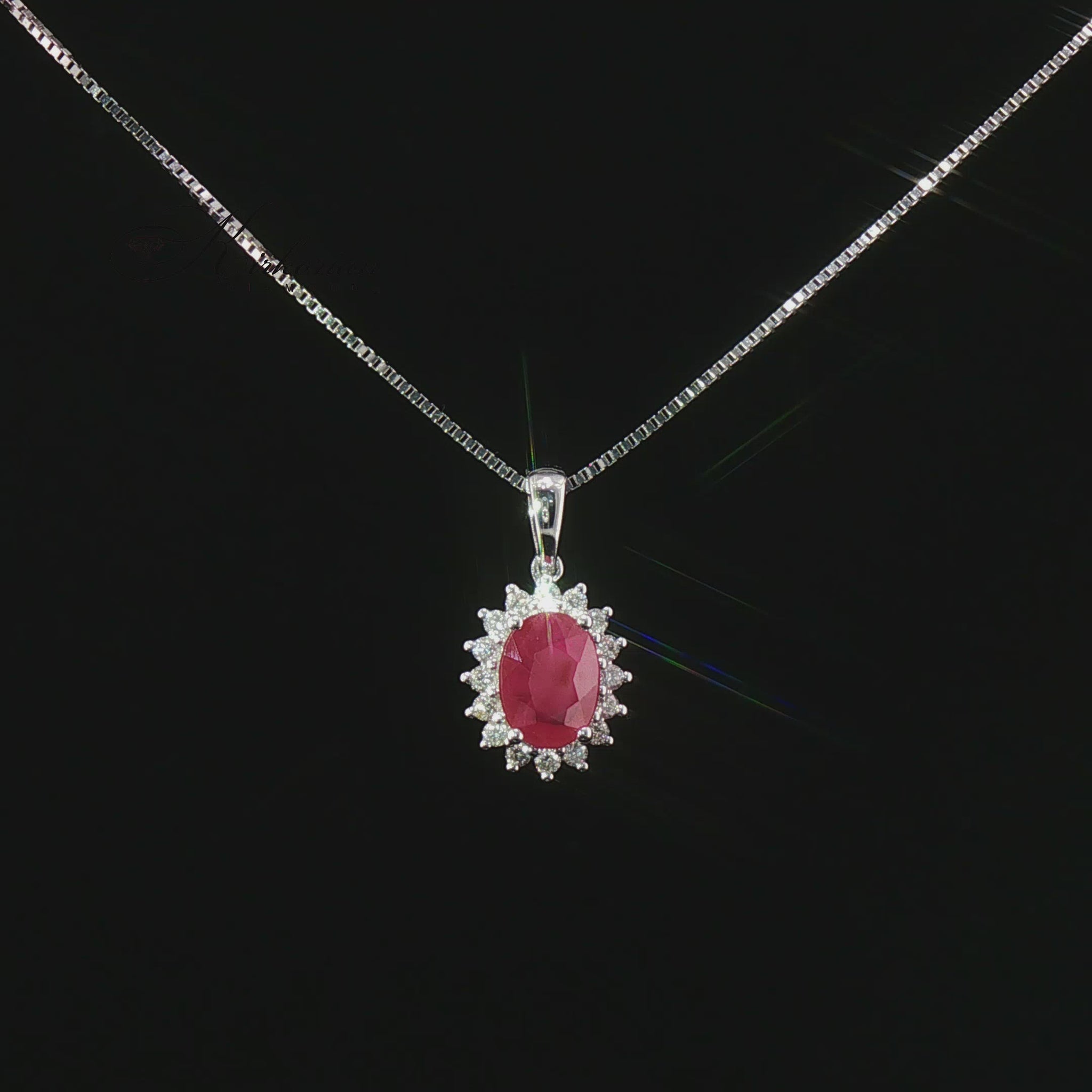 Видео на колие от 18К бяло злато с рубин 0.93 ct и диаманти 0.16 ct – RN179, Kirkorian Diamonds.