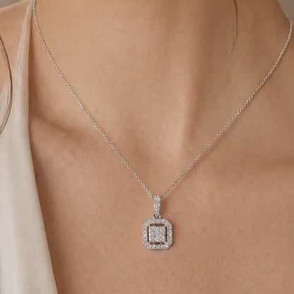 Луксозно колие с естествени диаманти 0.35 ct от бяло злато 14К – геометричен дизайн – PD8779
