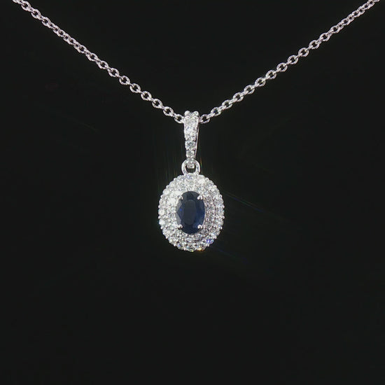 Видео на дамско колие от 14К бяло злато с естествен сапфир 0.54 ct и диаманти 0.36 ct F/G VS – модел PD4826