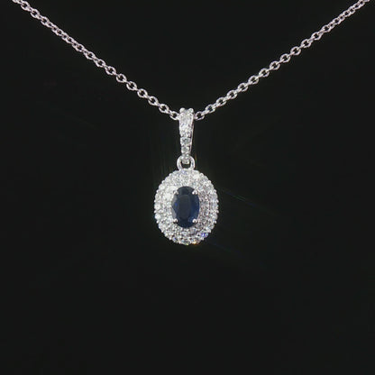Видео на дамско колие от 14К бяло злато с естествен сапфир 0.54 ct и диаманти 0.36 ct F/G VS – модел PD4826