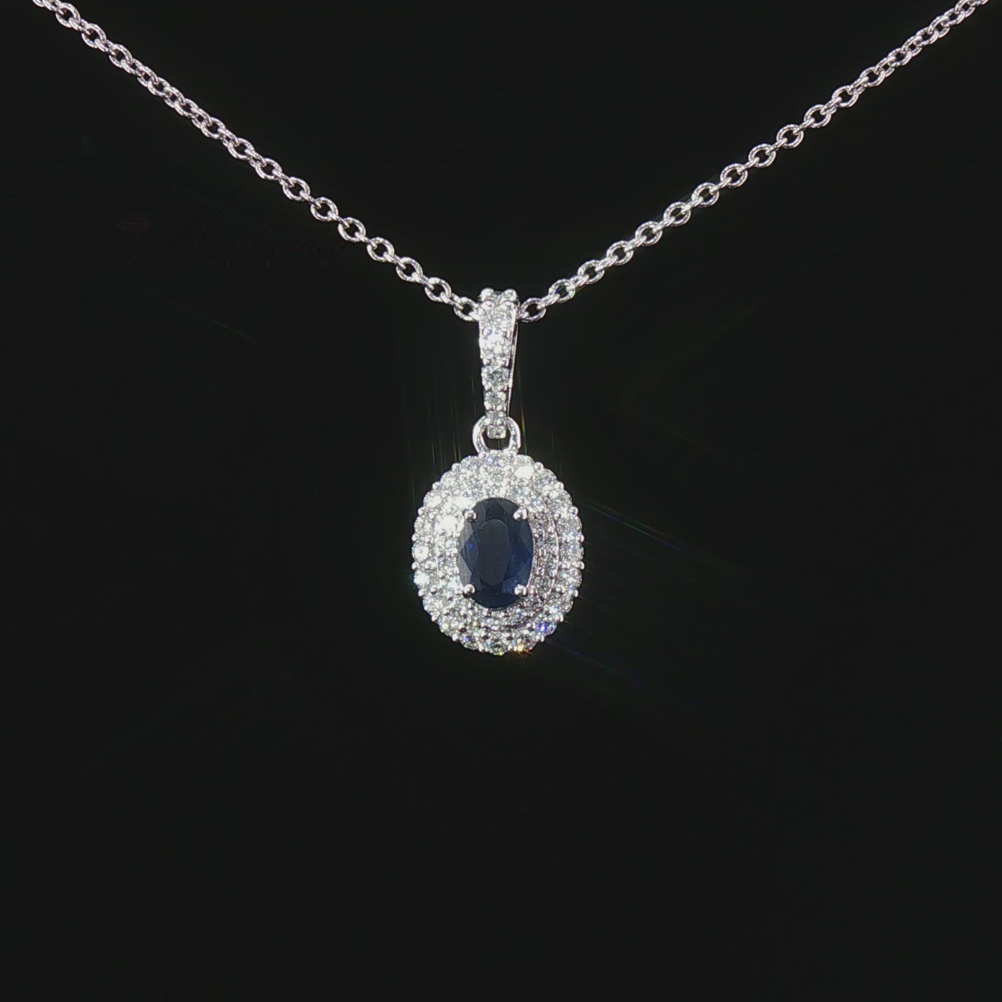 Видео на дамско колие от 14К бяло злато с естествен сапфир 0.54 ct и диаманти 0.36 ct F/G VS – модел PD4826