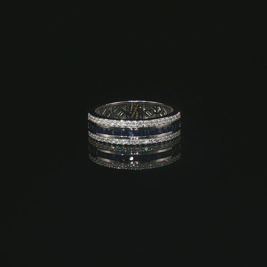Видео на пръстен от бяло злато 14К със син сапфир 0.81 ct с квадратна шлифовка „Принцеса“ и диаманти с общо тегло 0.28 ct – модел LR5867.