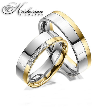 Модерни венчални халки WRD071 от бяло и жълто злато с диаманти 0.105ct – 6мм