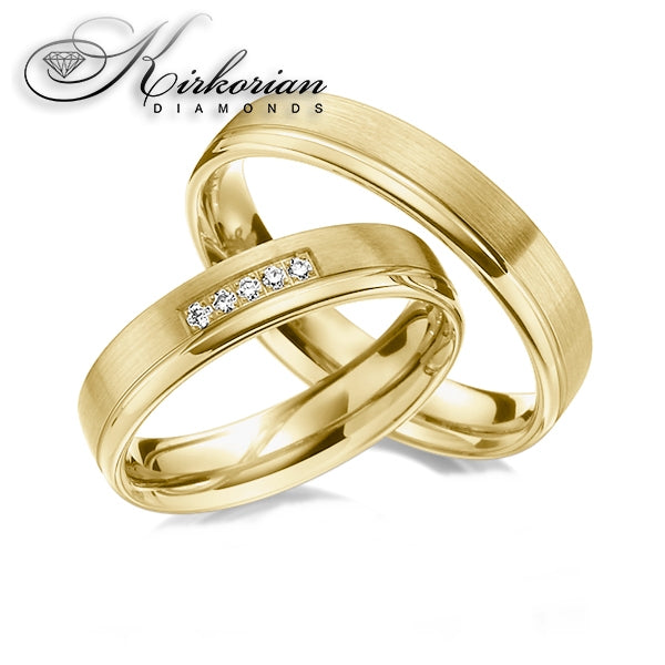 Комплект венчални халки WRD074 от бяло и жълто злато с диаманти 0.075ct