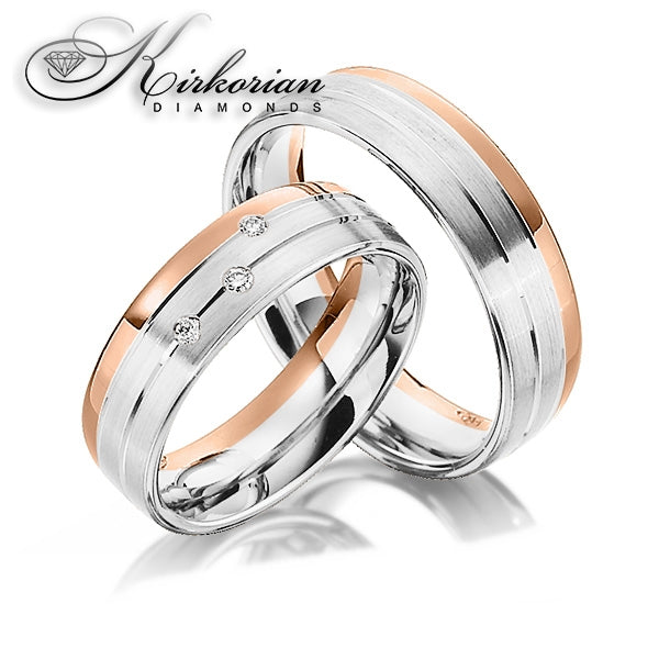 Модерни венчални халки WRD073 от бяло злато с диаманти 0.045ct – 6мм