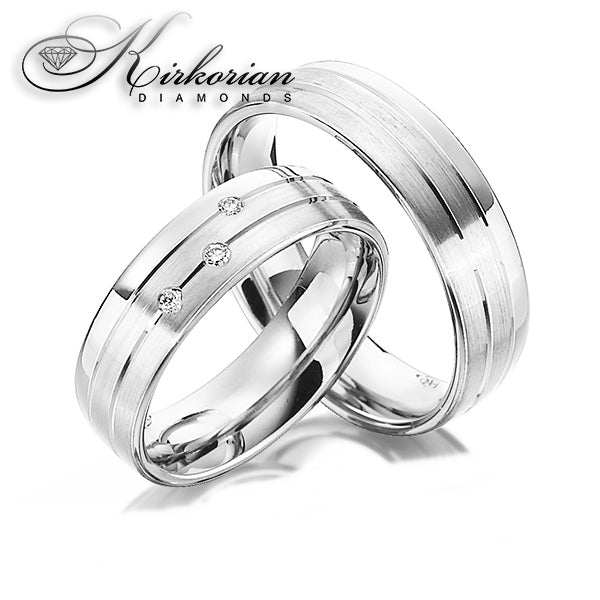 Модерни венчални халки WRD073 от бяло злато с диаманти 0.045ct – 6мм