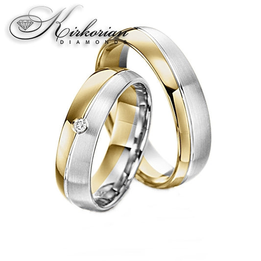 Комплект венчални халки WRD076 от бяло и жълто злато с диамант 0.015ct