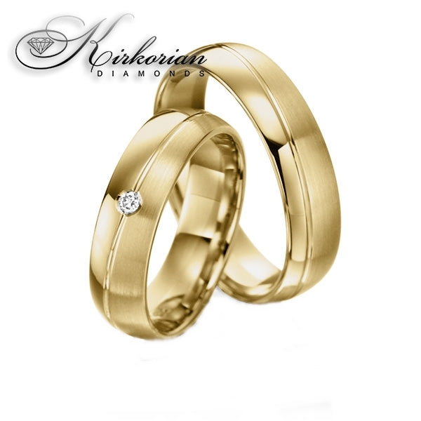 Комплект венчални халки WRD076 от бяло и жълто злато с диамант 0.015ct