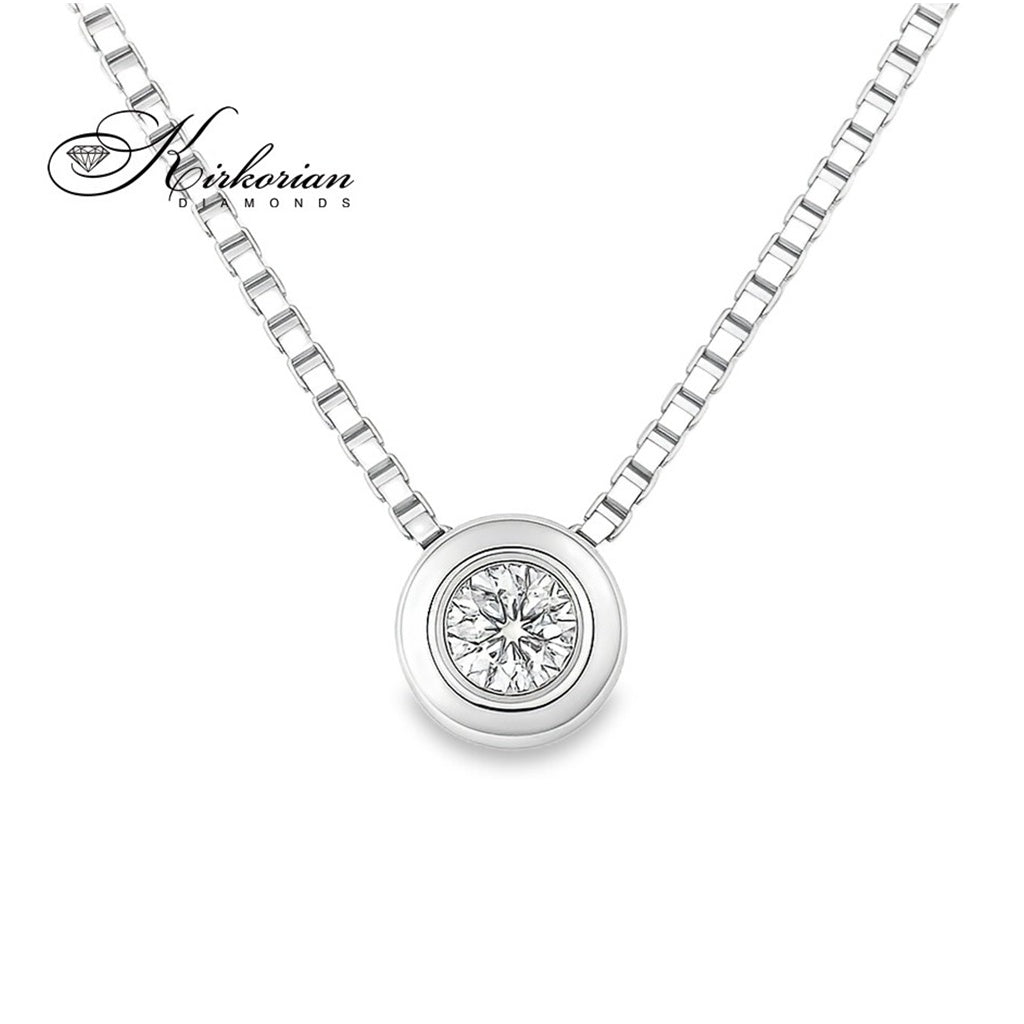 Колие от бяло злато 14k с диамант 0.07ct – класика с един диамант в обков | Код: RN101