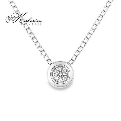 Колие от бяло злато 14k с диамант 0.07ct – класика с един диамант в обков | Код: RN101
